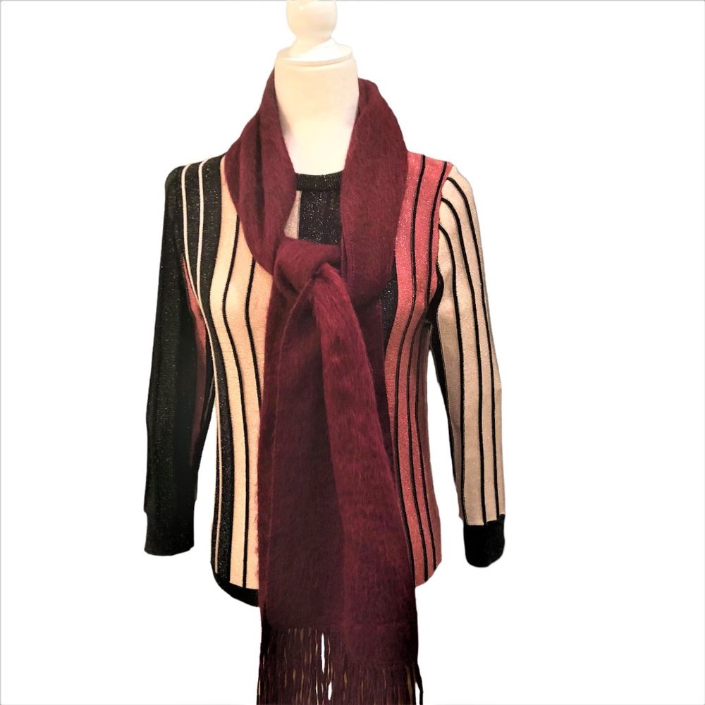 Burgundy Alpaca Wool Soft Fuzzy Scarf/ Wrap Hypoallergenic Made in Peru